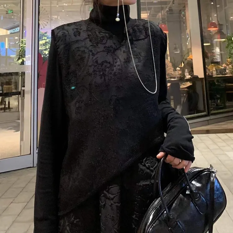 infobyfive新中式拜年服手工提花套头刺绣马夹不规则马甲A054