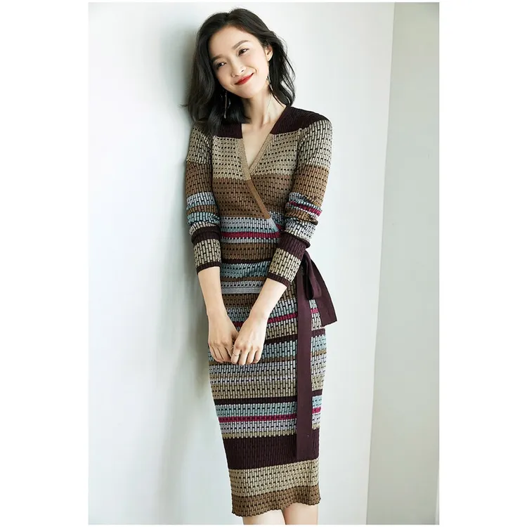 八色金葱纱线针织新款裹身裙气质爆款修身洋气套装半身裙两件套