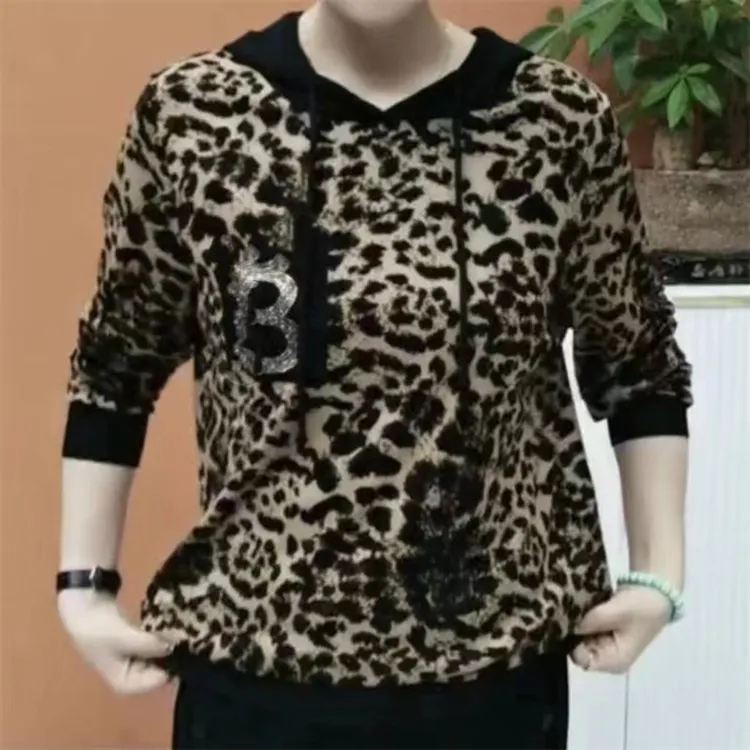 秋季宽松新款不加绒连帽卫衣烫钻中年妈妈打底衫上衣宽松显痩女装