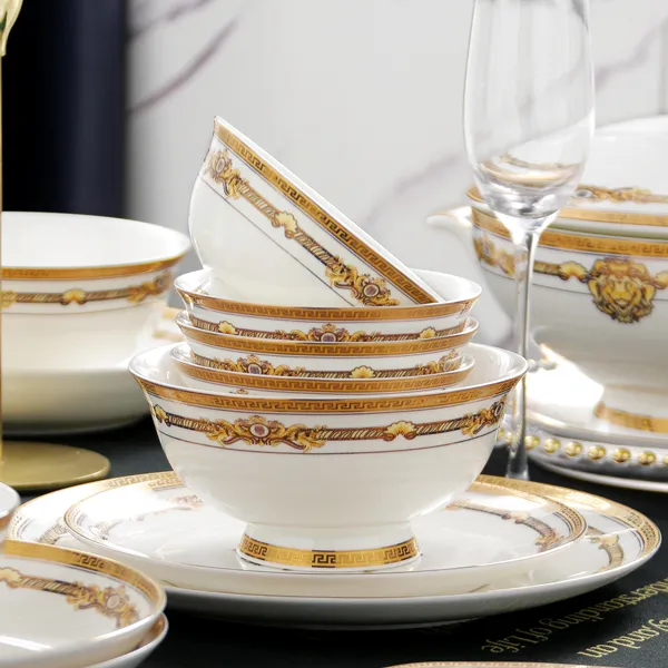 瑞玖轻奢餐具骨瓷碗家用米饭碗4.5小碗高脚碗6英寸面碗汤碗瓷器碗