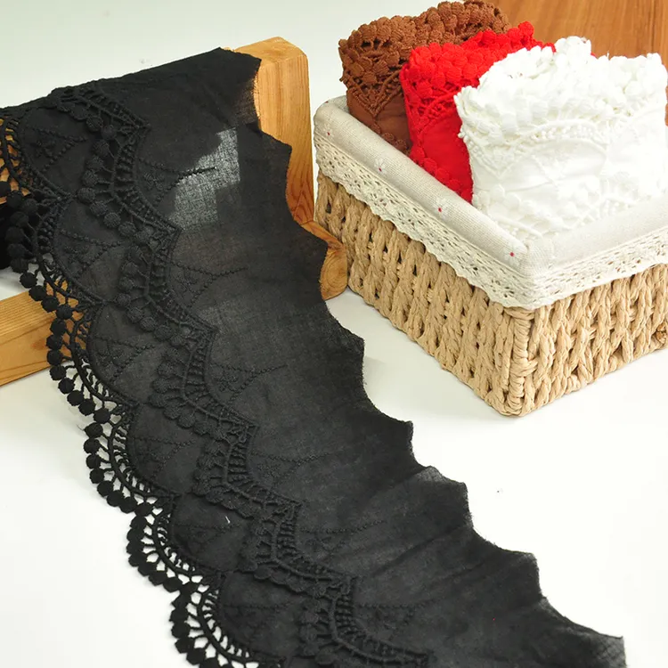 14CM宽纯棉双层刺绣棉布花边辅料袖口下摆裙边服装装饰蕾丝花边