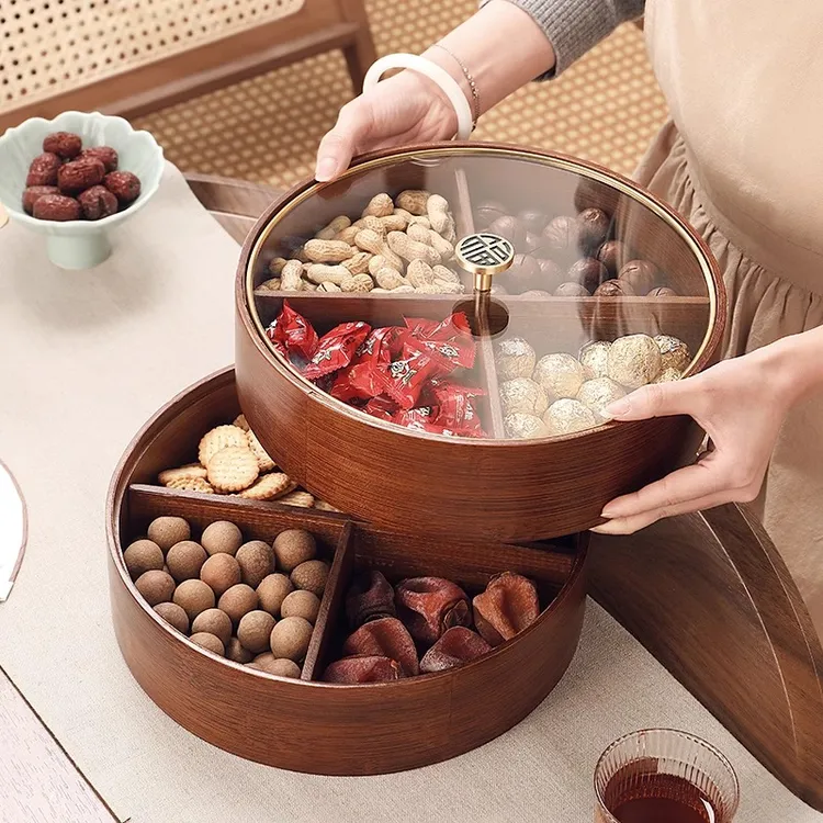 新中式实木2024新款干果盘客厅带盖坚果盘瓜子零食糖果收纳盒果盘