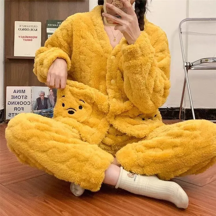 【粉丝专属】5566冬季加绒加厚卡通时尚睡衣套装家居服上衣+裤子