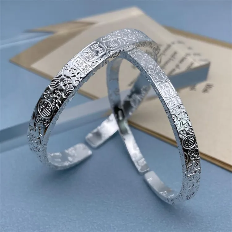 足银手镯 吉言999手工定制纯银古法民族风新中式实心情侣男女镯子