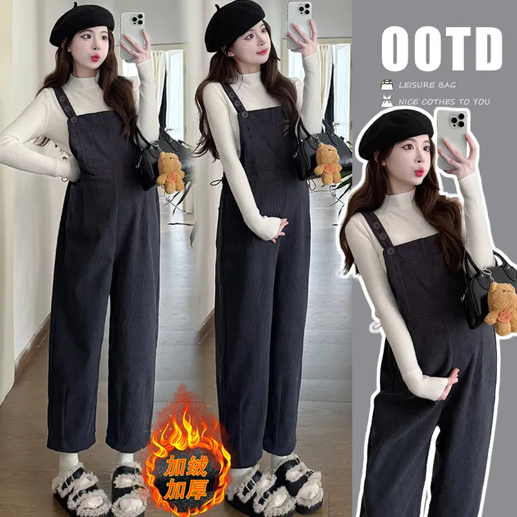 孕妇背带裤冬季加绒加厚2024新款爆款小个子连体裤外穿灯芯绒长裤