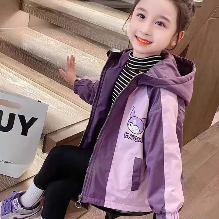 库洛米女童外套春秋款2024新款儿童时髦冲锋衣女宝宝春装夹克洋气
