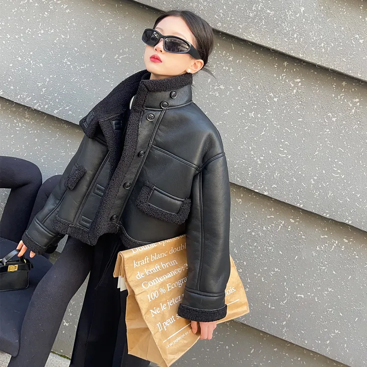 女童冬款外套2024新款儿童洋气皮衣大童加绒加厚皮毛一体夹克冬季