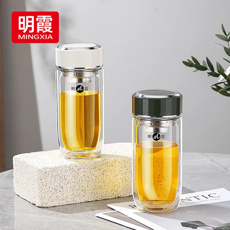 明霞新款单双层玻璃杯异形透明高颜值鹅蛋杯办公家用泡茶杯子批发