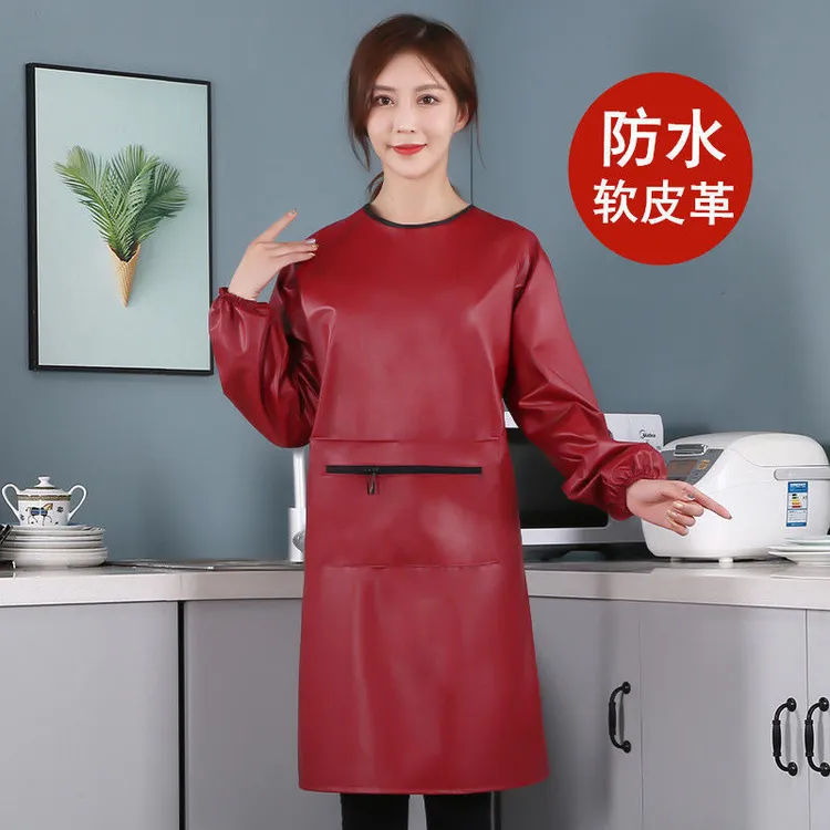 围裙罩衣女外穿新款防水防污防油家用厨房免洗耐脏男士软皮工作服