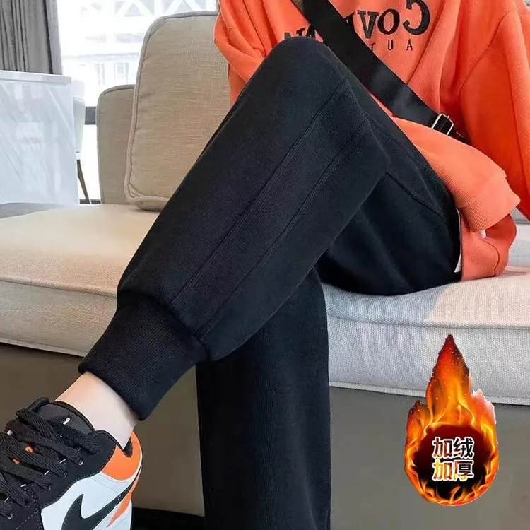 华棉卫裤女士裤子男士毛圈运动裤男女款束口螺纹加绒加厚大码冬款