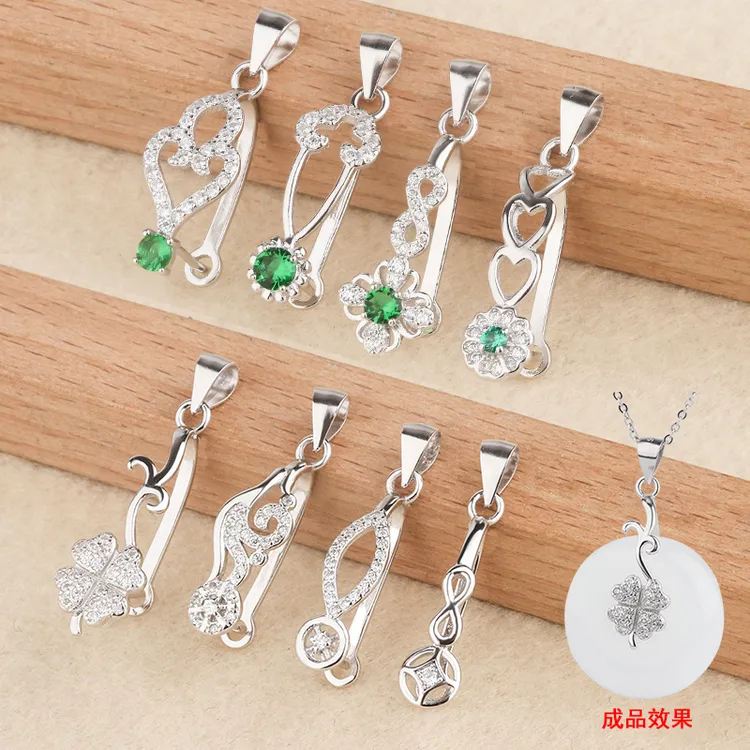 925银银制品 10mm内平安扣夹扣圆形玉挂坠银扣头diy卡扣时尚配件