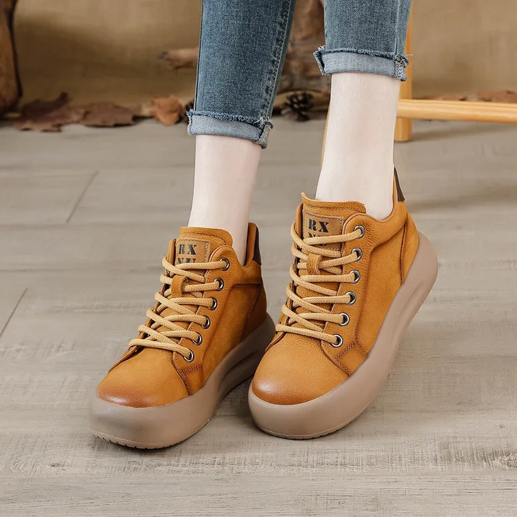 【英子专属】复古女靴休闲短靴秋冬运动百搭真皮厚底英伦风系带拼色