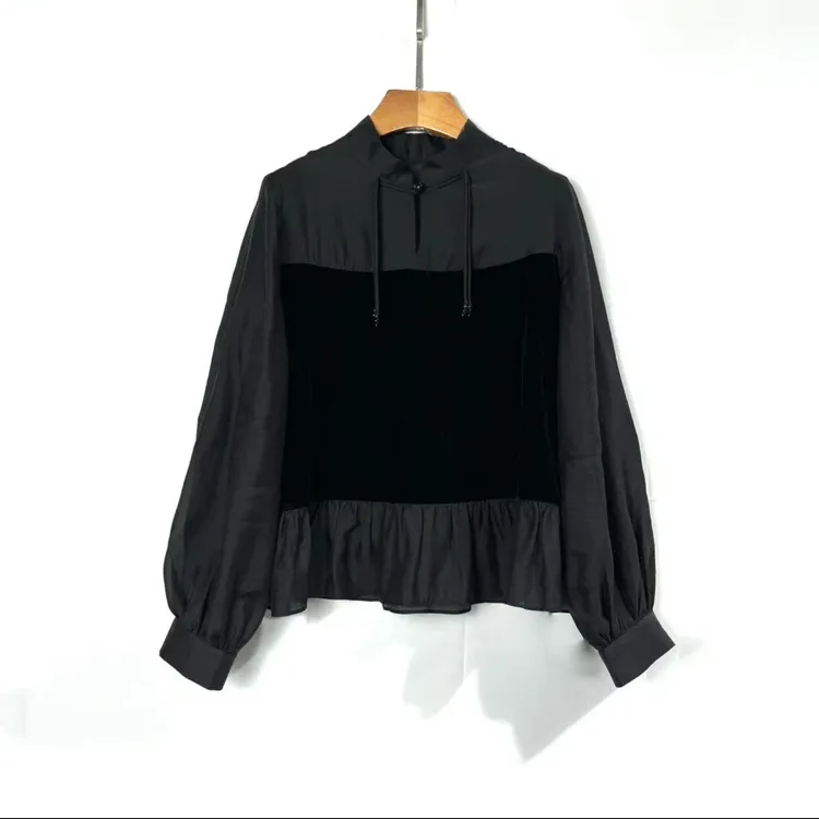 303时尚复古前短后长上衣长袖休闲衬衫国潮风新中式大码宽松衬衣