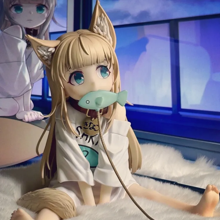 豪华坐姿美少女13cm黄豆粉猫娘手办动漫人物手机支架桌面机箱摆件
