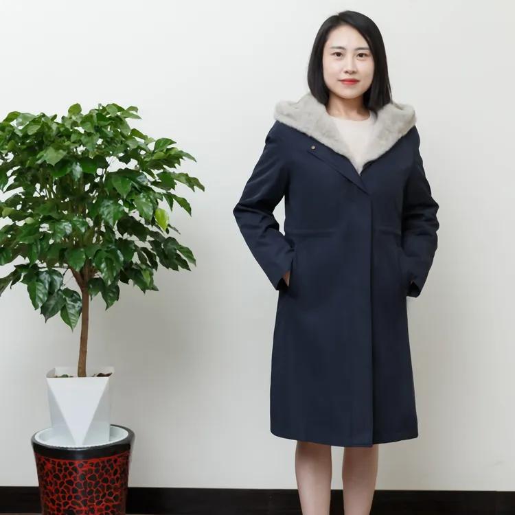 衣长95,女士加绒连帽冬季加厚保暖貂绒蓝色中长款时尚休闲女款！