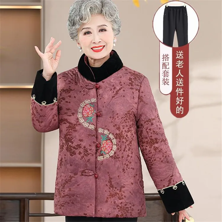 老人保暖冬天衣服奶奶唐装加绒厚70岁80老太太棉袄中老年人棉衣女