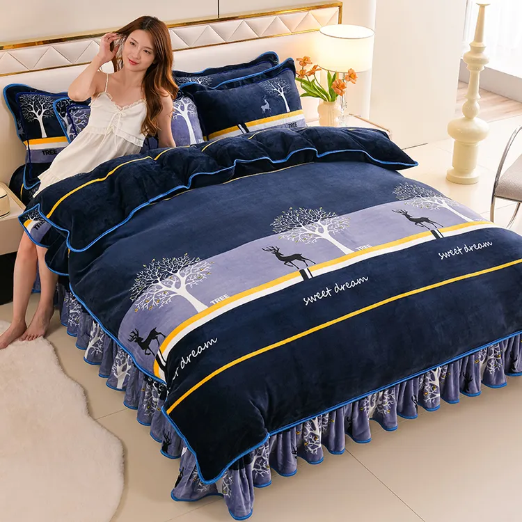 8.5斤加厚牛奶绒四件套双面绒床裙毛绒被罩秋冬双人加绒被套亲肤