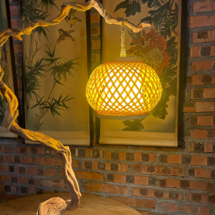 手工竹编灯挂床头灯简约新中式国风阳台创意小灯具灯饰2025最新款