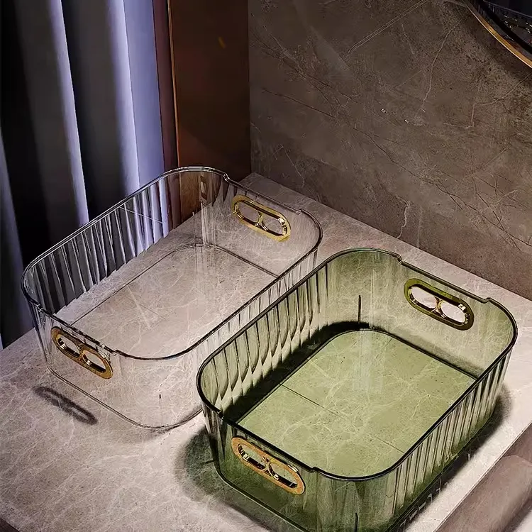 轻奢桌面收纳盒PET梳妆台护肤品面膜收纳筐透明杂物零食宿舍收纳