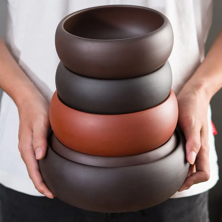 茶盂紫砂茶洗茶壶茶具茶碗杯手工大号红黑紫花盆收纳盒鱼缸圆形