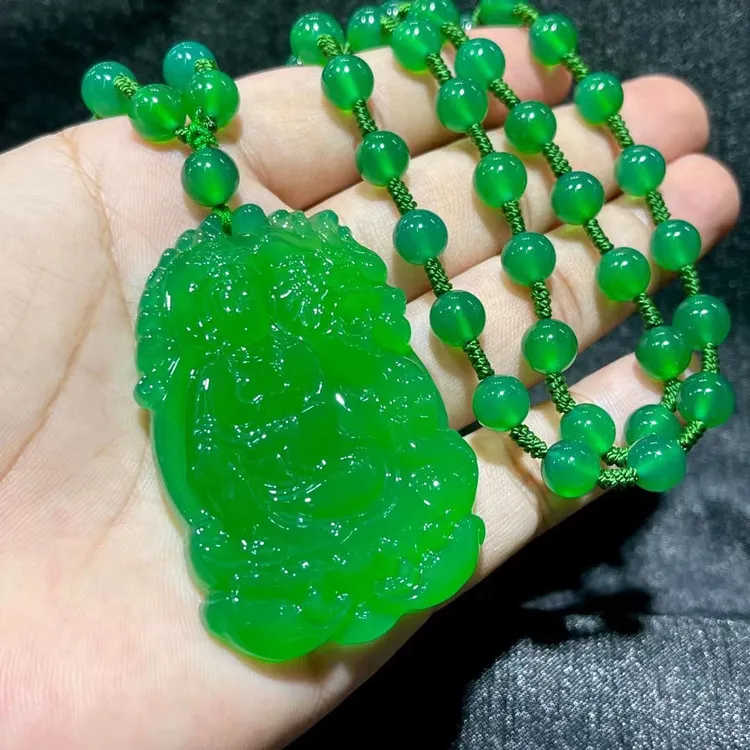 正品保证高档绿玉髓祥龙观音挂件霸气男款吊坠男士玉吊坠无事牌男