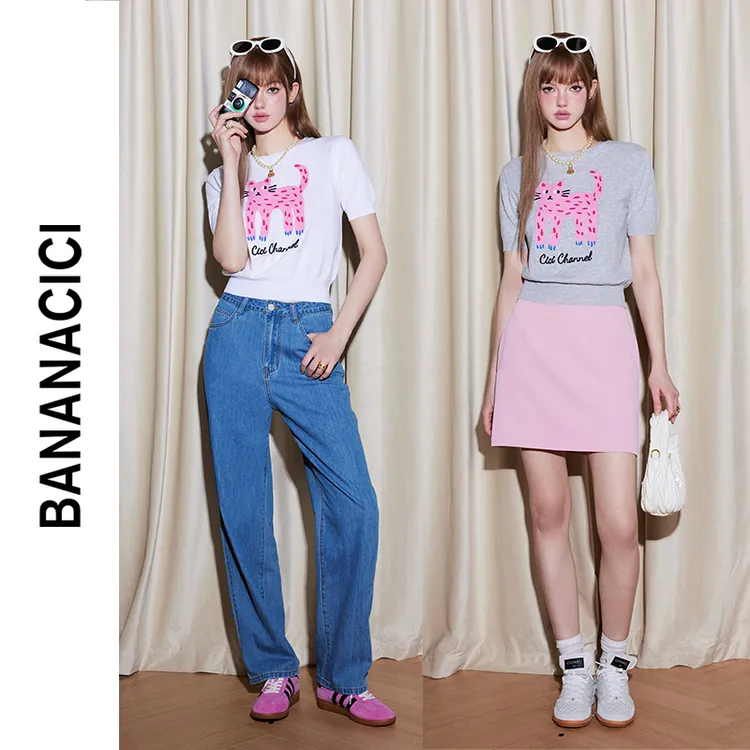 BANANA CICI2026新款原创长腿猫圆领针织C2S1MY807达播