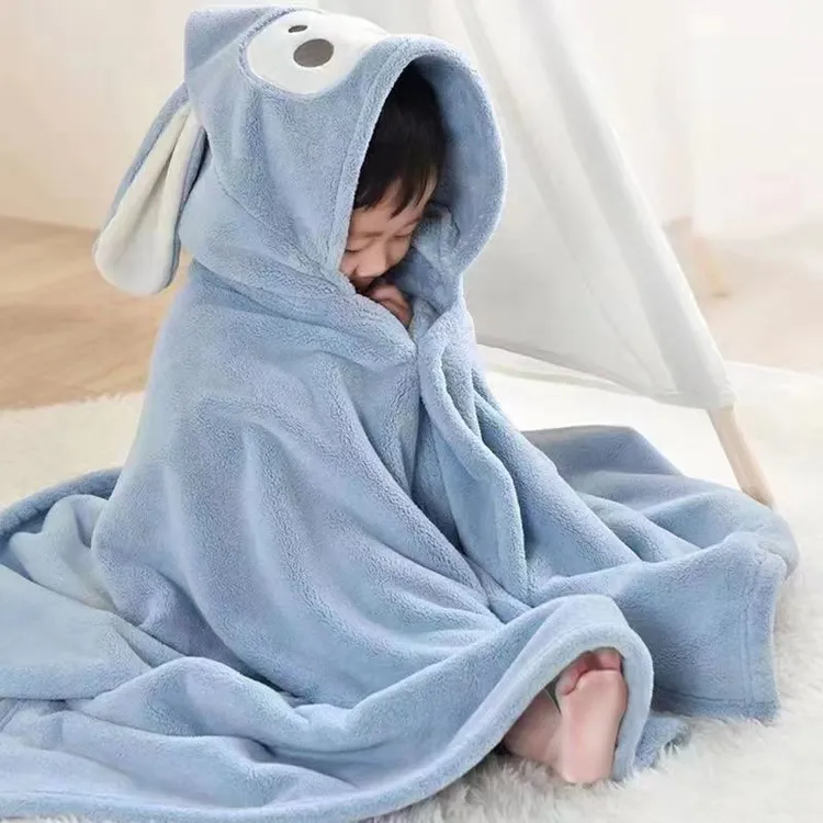 加厚婴儿浴巾洗澡珊瑚绒儿童斗篷披风带帽柔软吸水浴袍宝宝不掉毛