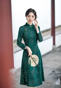 金丝雀秋冬新款加厚保暖旗袍裙