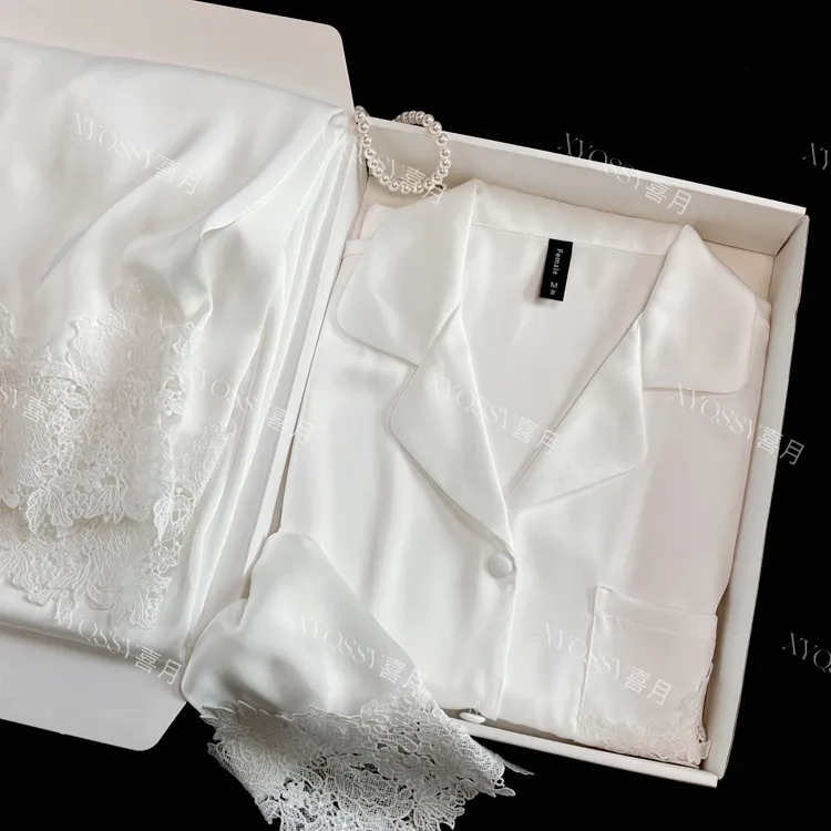 重工轻奢气质白色法式小众睡衣女冰丝家居服高定秋季套装长袖舒适
