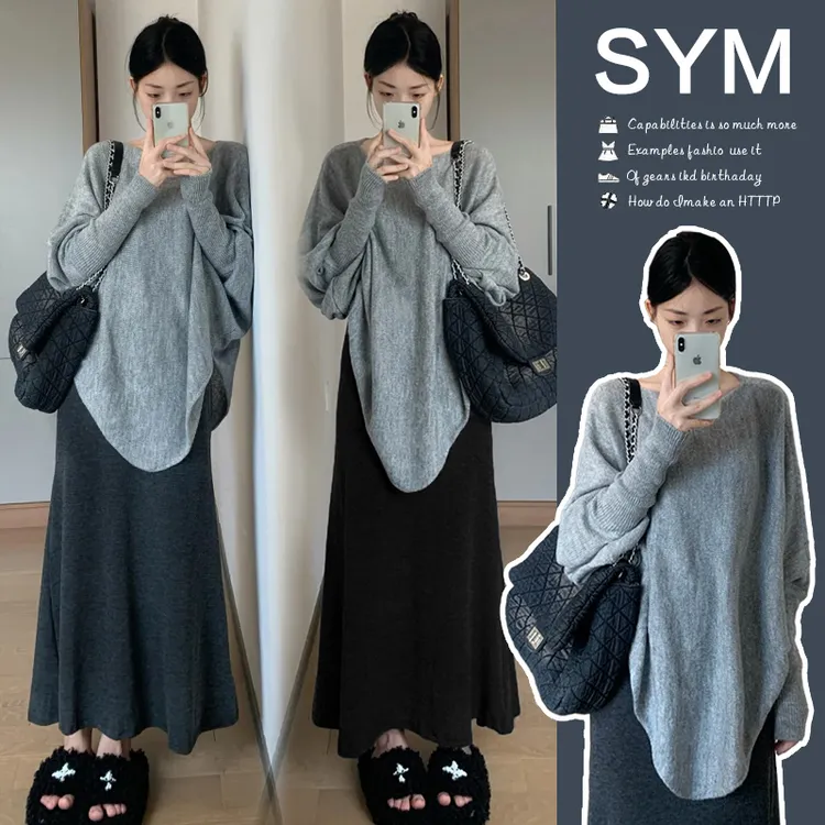 2025孕妇装春秋季孕妇毛衣宽松慵懒风设计感灰色不规则T恤下摆