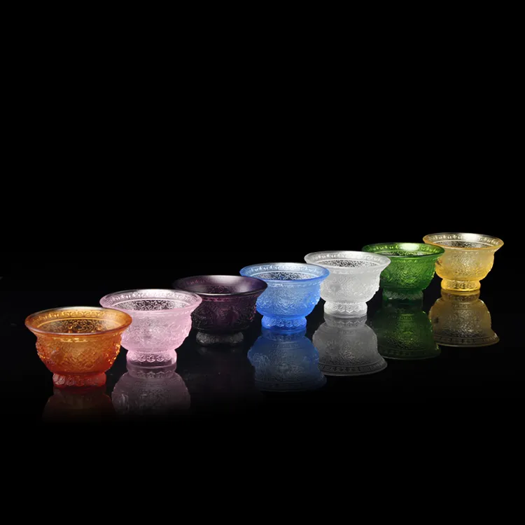 古法琉璃碗手工新中式琉璃聚宝盆精致浮雕家用创意装饰工艺品摆件