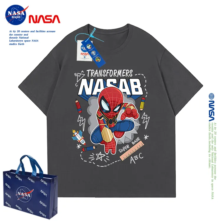 NASA联名蜘蛛侠男童t恤短袖2024新年款夏季男孩纯棉上衣儿童套装