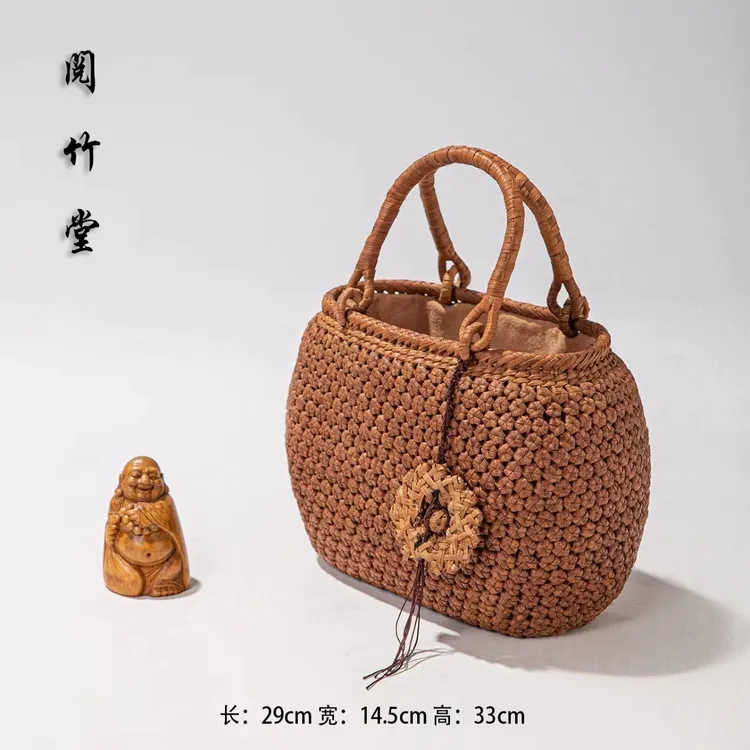 阅竹堂非遗野生葡萄藤圆包，手工编织外贸出口原单