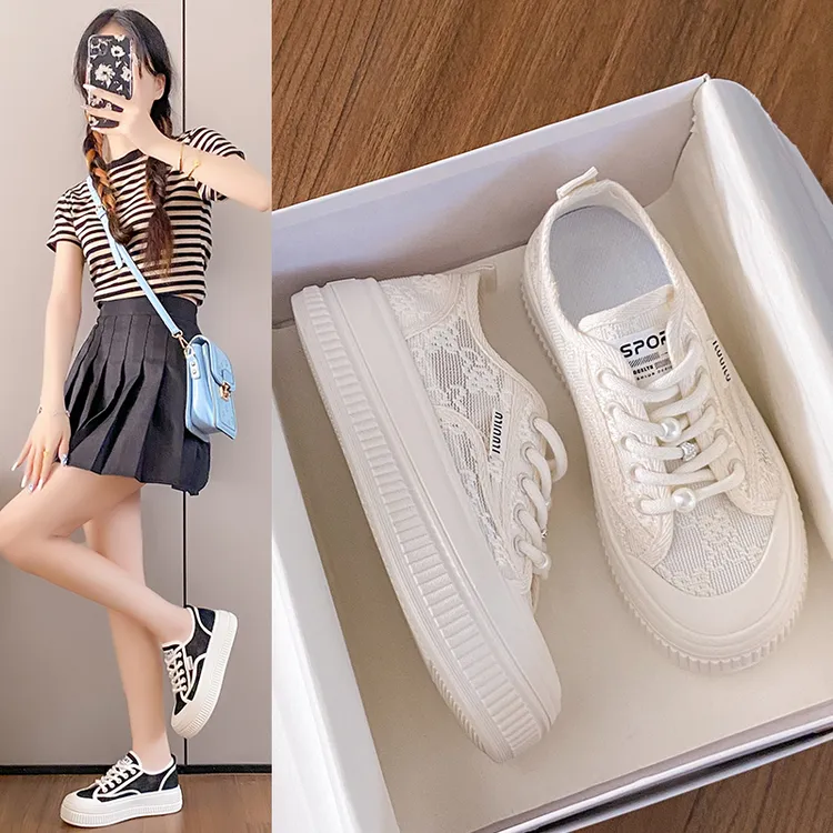 小白鞋女夏季款2024新款平底软底网面透气板百搭薄款学生运动女鞋
