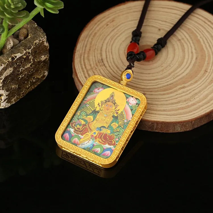 铜布艺吊坠 黄材小唐卡吊坠男女牌挂件项链藏式招柴国风国潮毛衣
