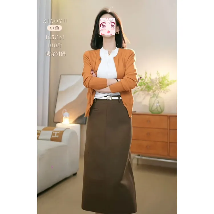 2025春季氛围感穿搭气质长袖毛衣开衫高腰垂感西装裤轻职风两件套