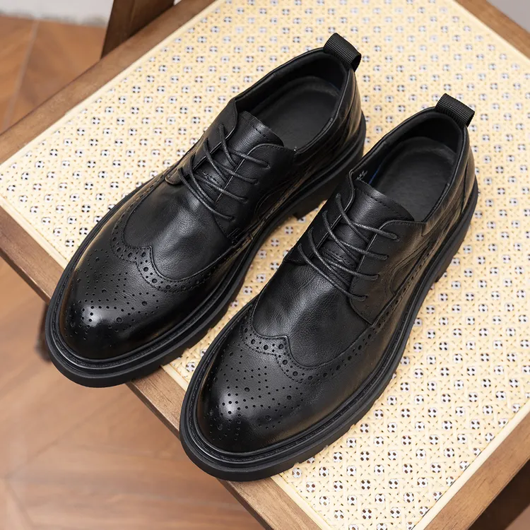 秋冬新款男士休闲皮鞋百搭商务英伦风韩版潮流系带正装德比鞋
