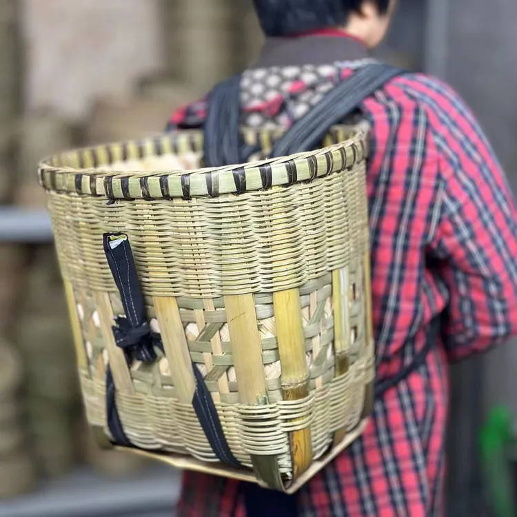 竹编背篓双层背篼手工编织竹子背筐买菜采摘背砖加固耐用竹筐楠竹