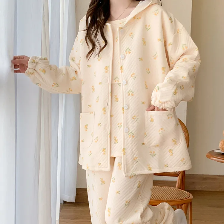 三件套月子服冬季产后哺乳孕妇睡衣春秋款空气棉产妇家居服可外穿