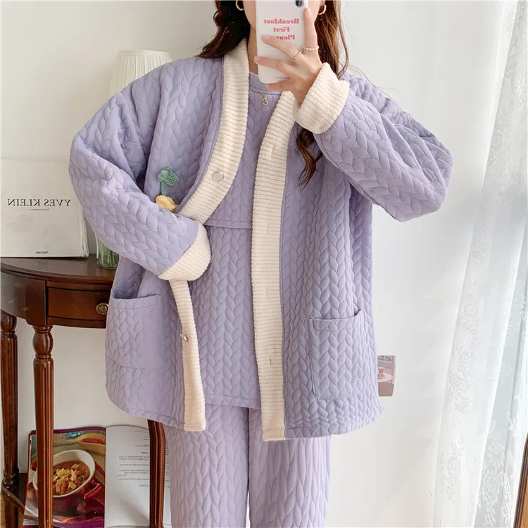 三件套冬季月子服产后哺乳孕妇睡衣春秋冬款产妇家居服空气棉冬天