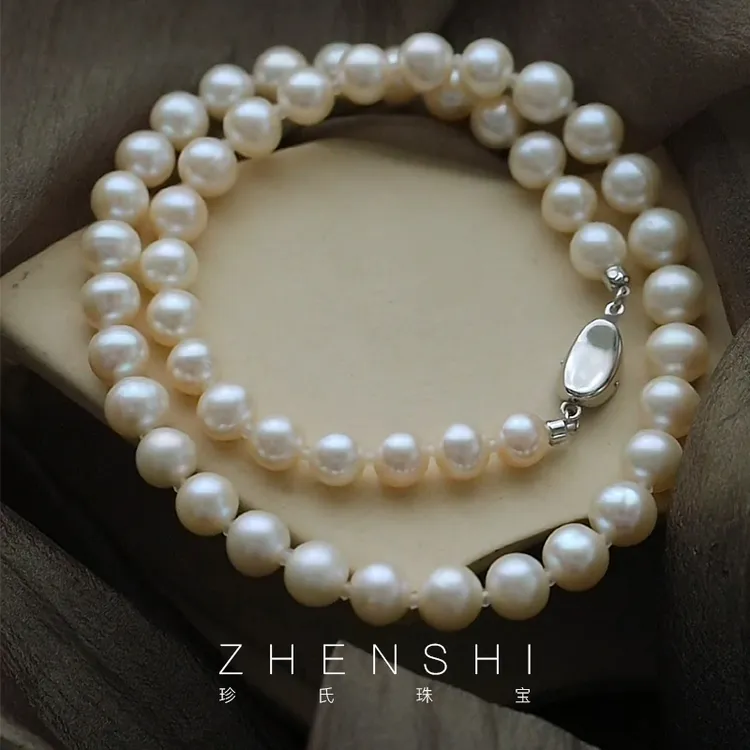 珍氏珠宝 天然淡水珍珠项链女 正圆高级S925银满串链礼物（维纳斯）