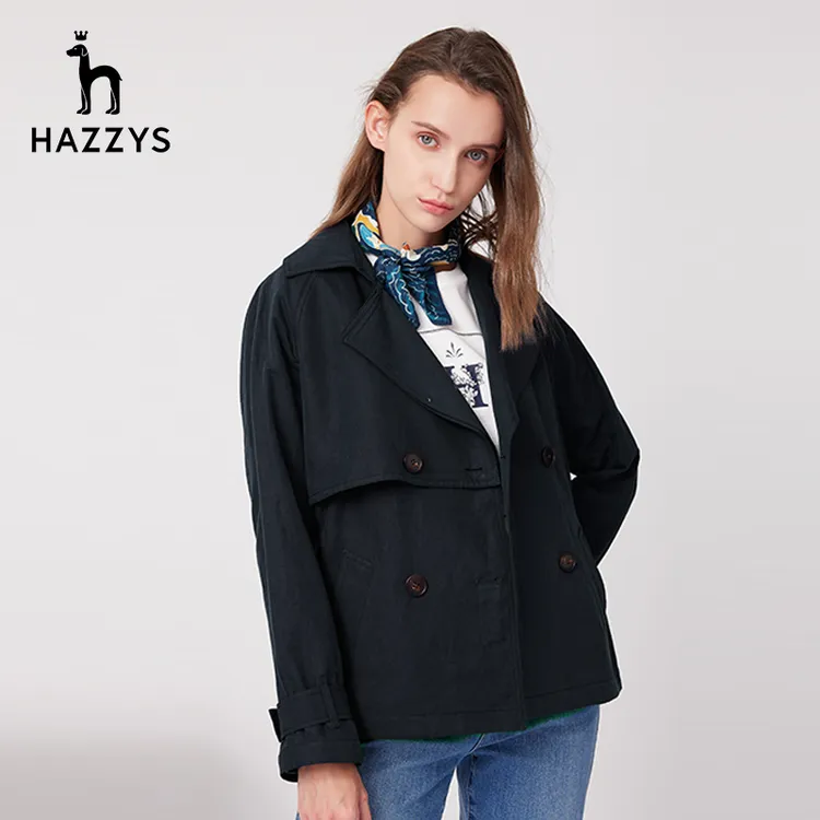 Hazzys哈吉斯宽松短款风衣女士春季百搭英伦休闲外套时尚春秋
