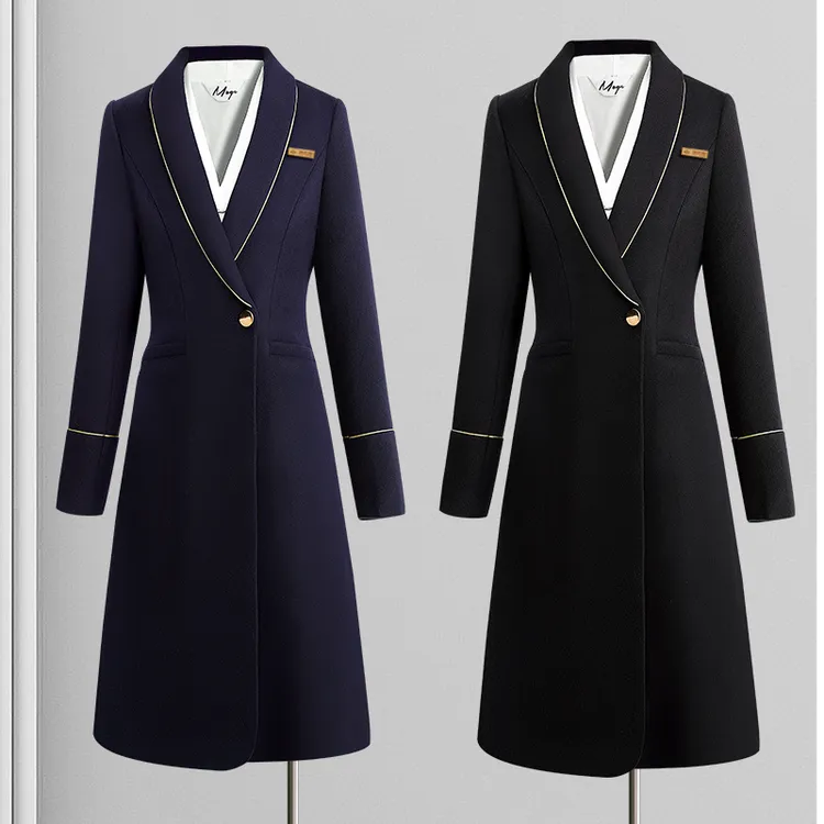 职业装毛呢大衣女冬季中长款珠宝店售楼部4S店销售工作服呢子外套