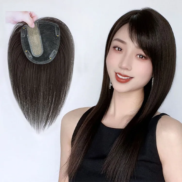 瑞士网递针分界假发片女厂家批发头顶补发发缝遮白发假发真发发片