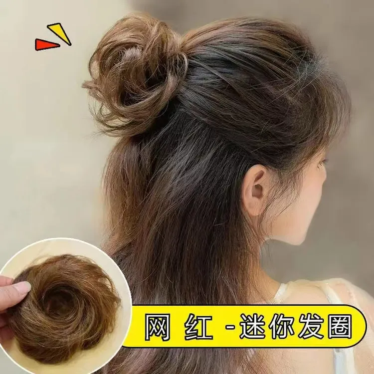 女神丸子头假发女发圈花苞全真发蓬松卷发包假头懒人盘发器半抓夹