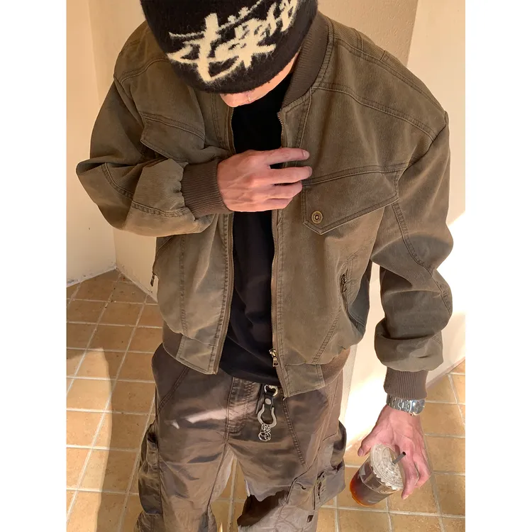 【EME】秋季新品男装美式休闲宽松复古做旧哈灵顿男生冬季款外套