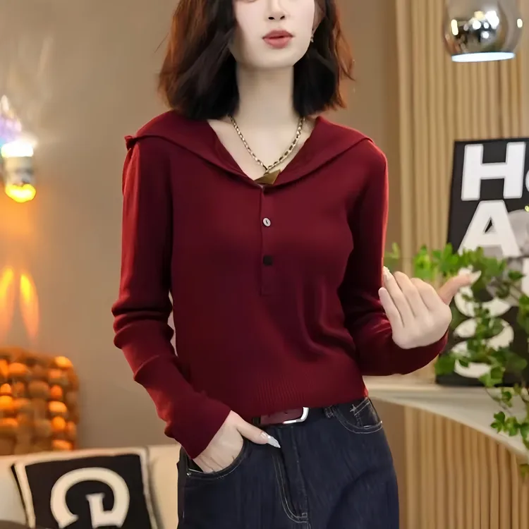 秋装新款长袖短款连帽针织衫女韩版显瘦百搭小个子打底套头上衣潮