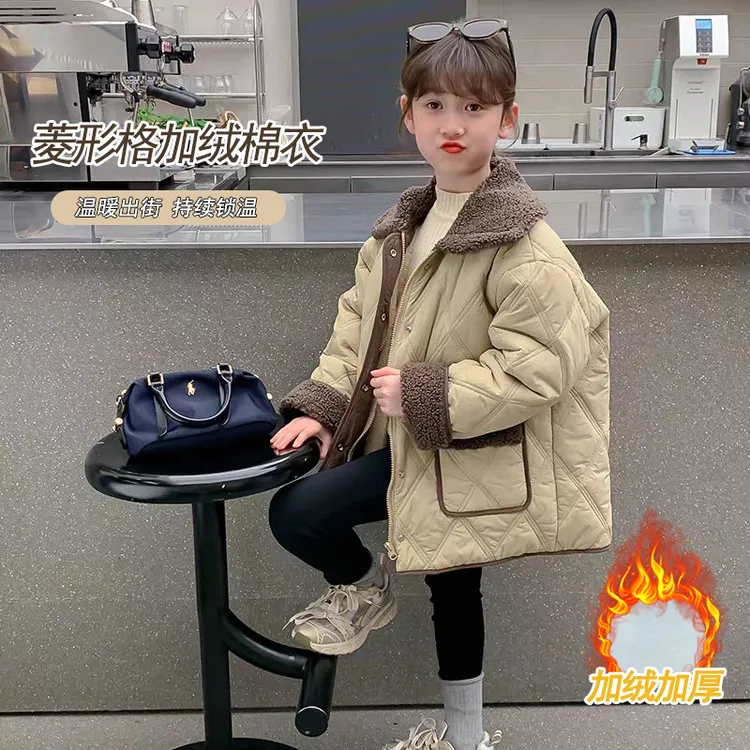 QIAERDE/洽尔德女童秋冬款棉衣2025新款洋气加绒棉服儿童加厚外套