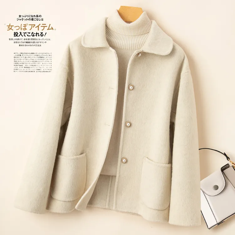双面呢大衣女短款减龄百搭娃娃领秋冬呢子宽松显瘦毛呢外套