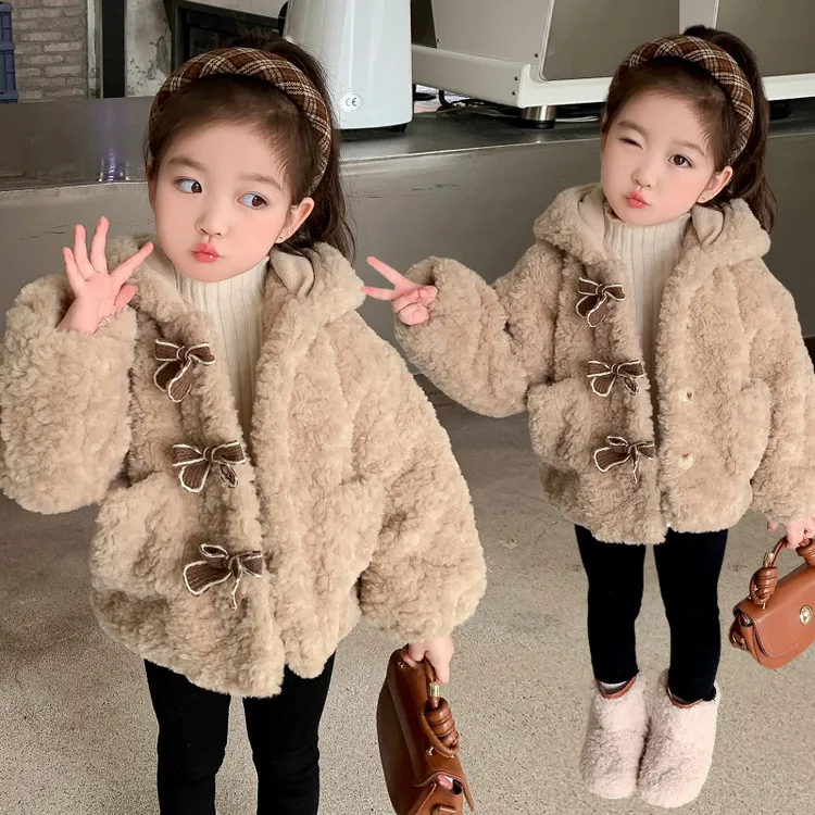 女童毛毛外套加绒秋冬款2024新款洋气冬装儿童女宝宝加厚上衣韩版